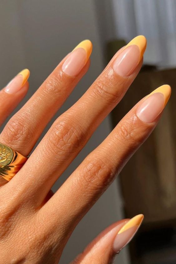 Nail manicure yellow French leaders