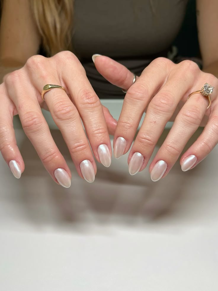 Chrome-Dusted Bridal Nails Clean Girl Manicure