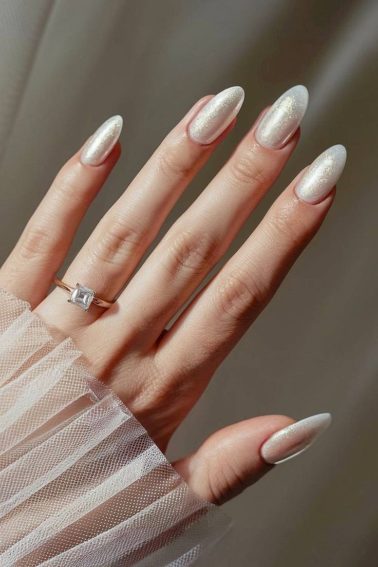 Glittering rainbow white nails design
