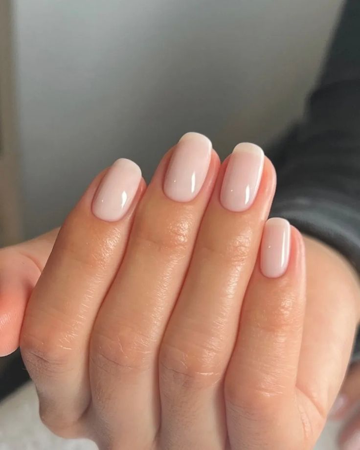 Short and square milk neutral nails manicure 2