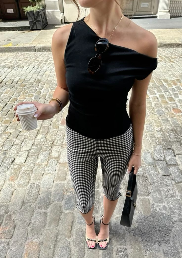 Gingham Capri pants and black top
