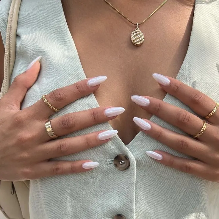 Wedding white chrome nails