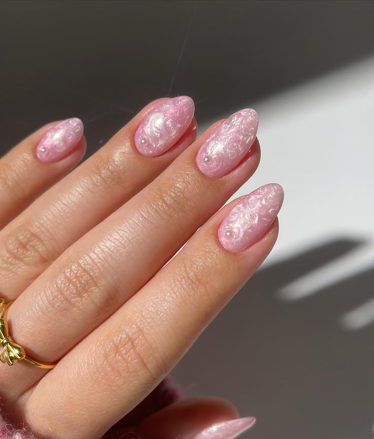 Pink and white pearl faith of nails design