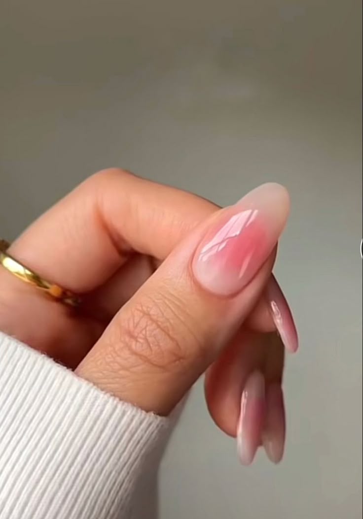 Pink and white aura nails