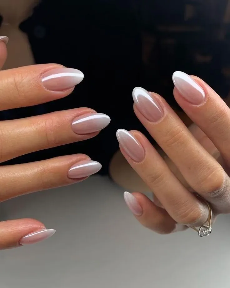 White Chrome ombre nails French tip