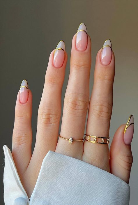 French manicure white and golden nails