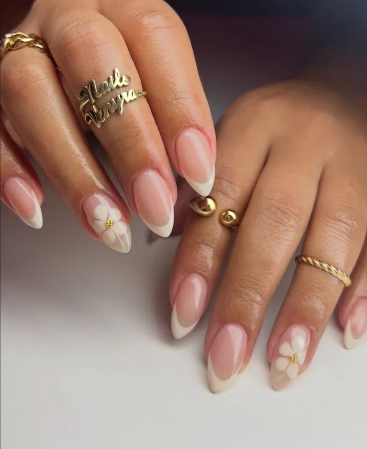 French manicure with Hibiscus Flower Accent's accent