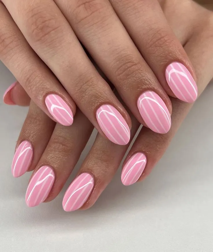 Pink Candy Stripe June Nails