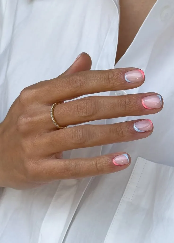 Watercolor French tip nails with accents June nails