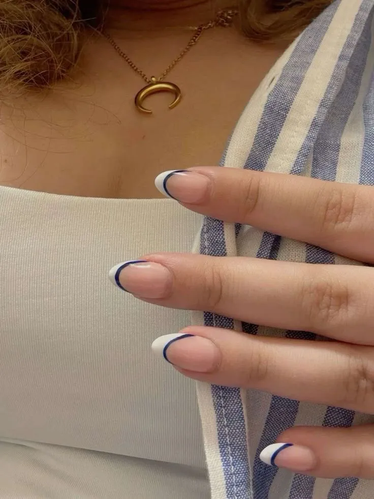 Navy double French nail tips