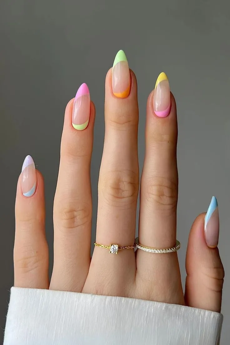 Summer Rainbow French tops almond nails