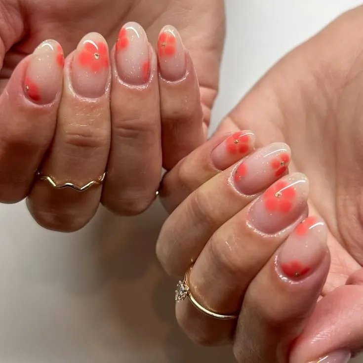 Cherry blush floral nails with jelly base