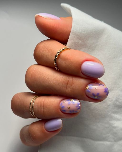 Lavender Flower Short Nail Design