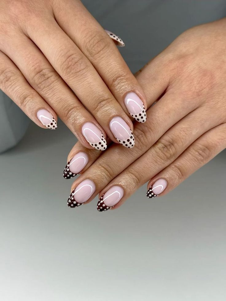 creamy and brown polka dot nails old money
