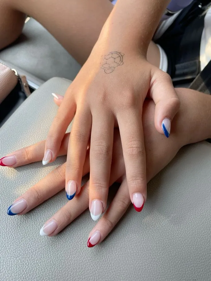 Red white and blue French nails
