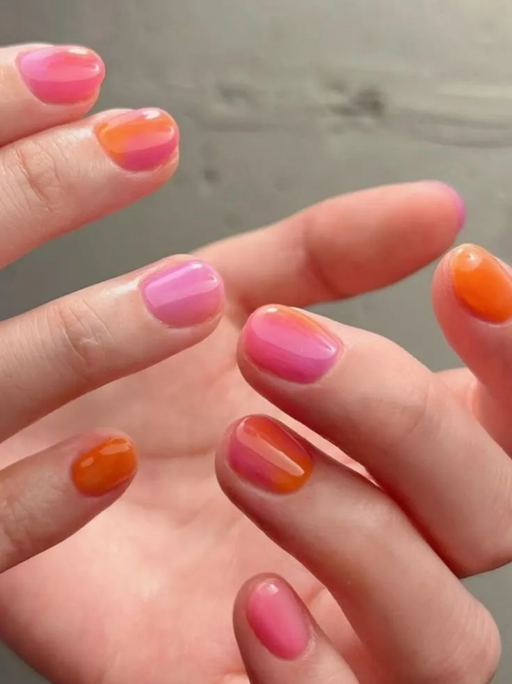 Korean jelly nails pink and orange