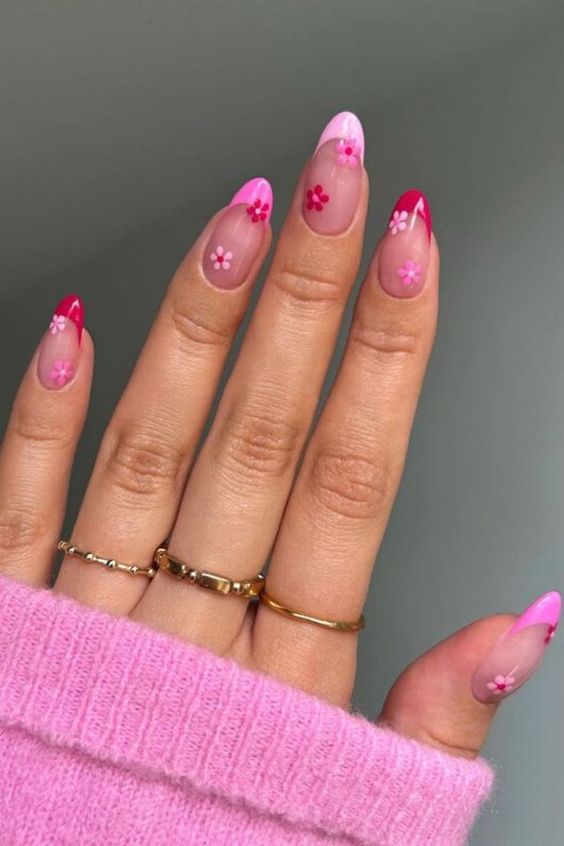 Pink floral nails art design