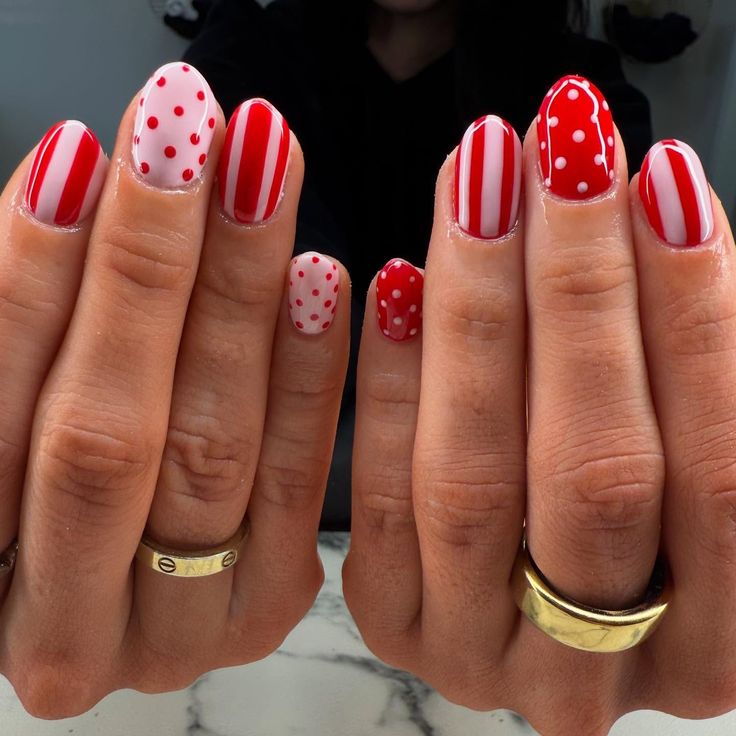 A red and white stripe from July nails