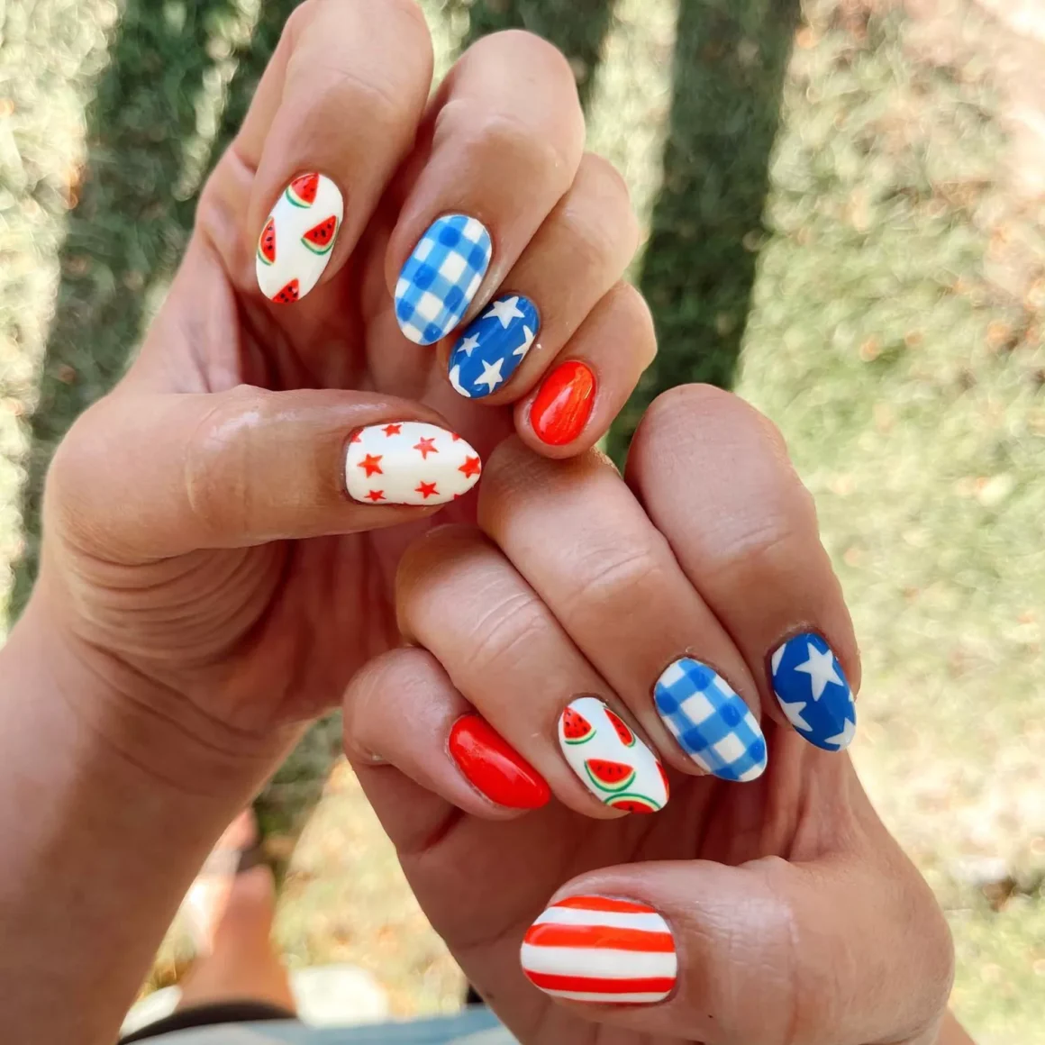 Red white blue summer nails from July