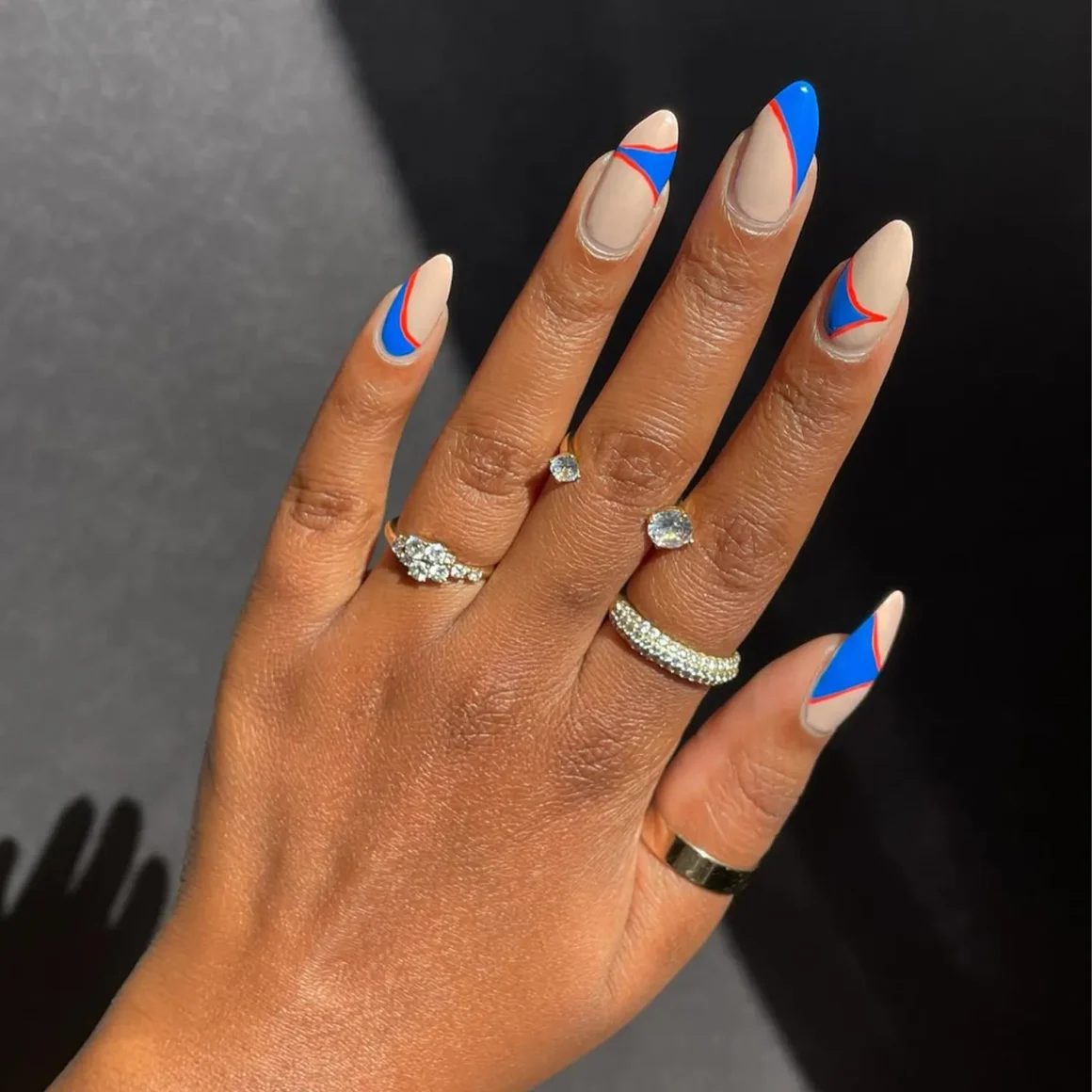 Geometric red white blue from July nails
