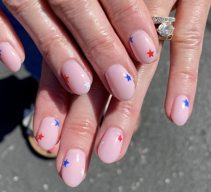 Red white blue little star sprinkled American nails 