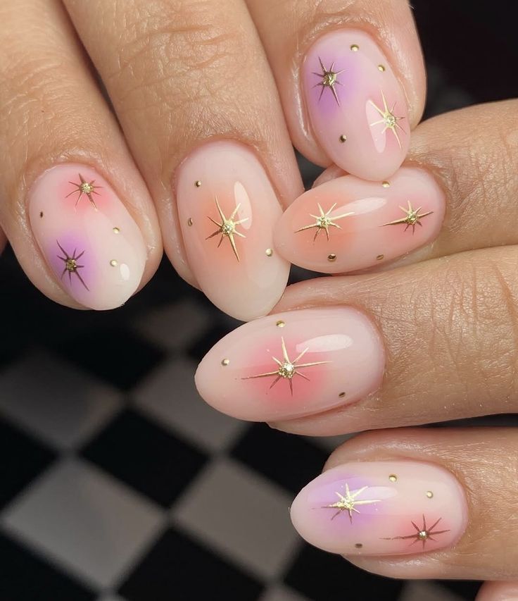 Nails almond aura with overload of stars