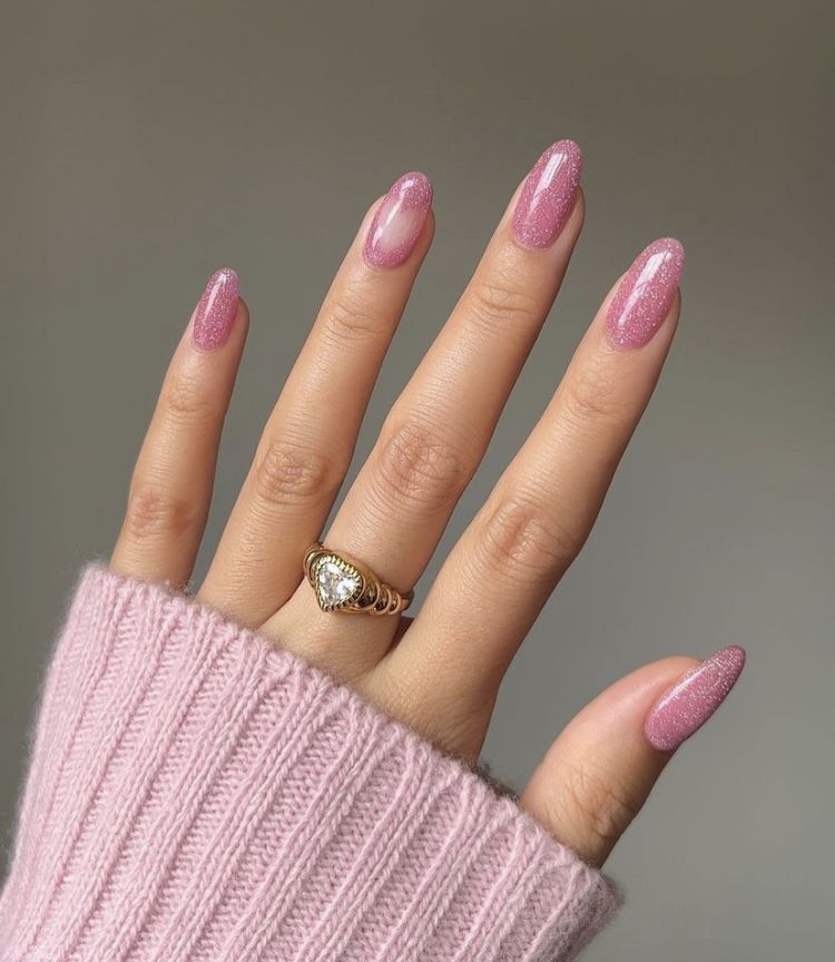 Baby pink cat eye nails design almond shape