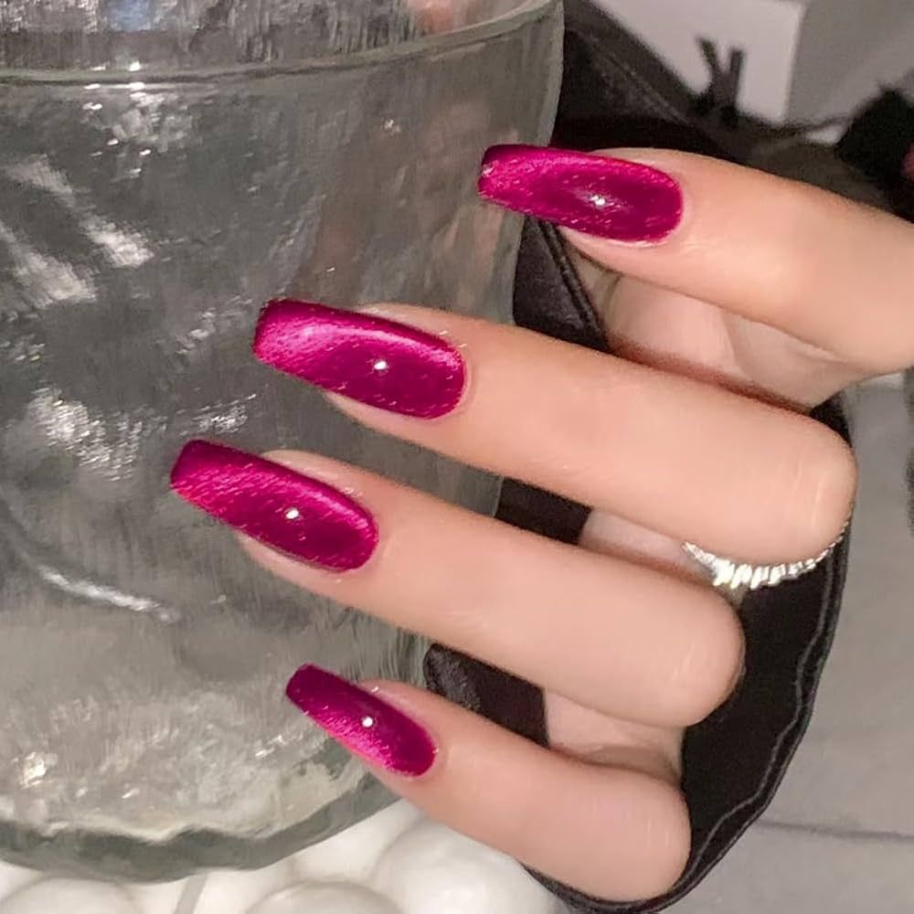 Fushia Pink Cat Eye Nails Design