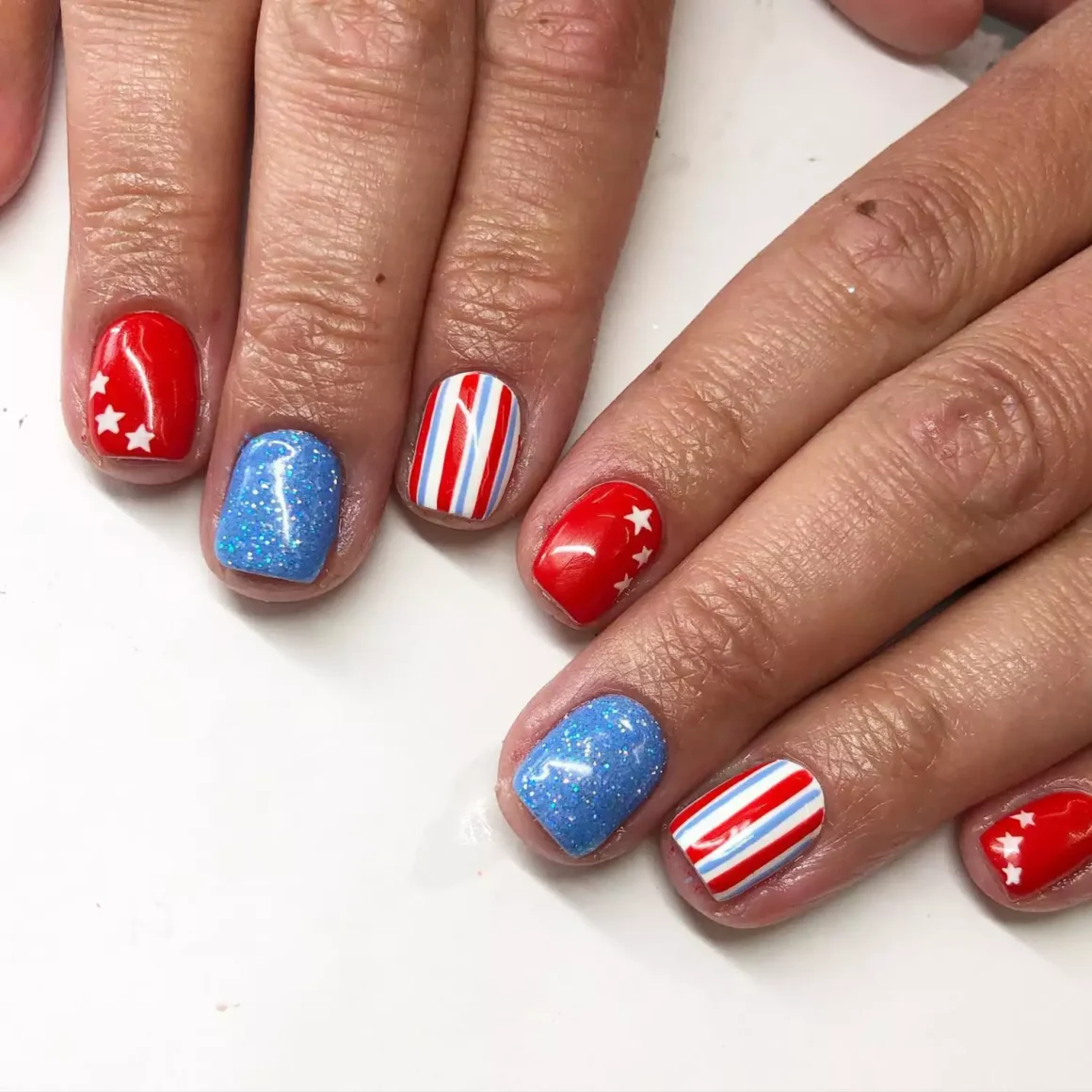 Glitter red white blue from July nails