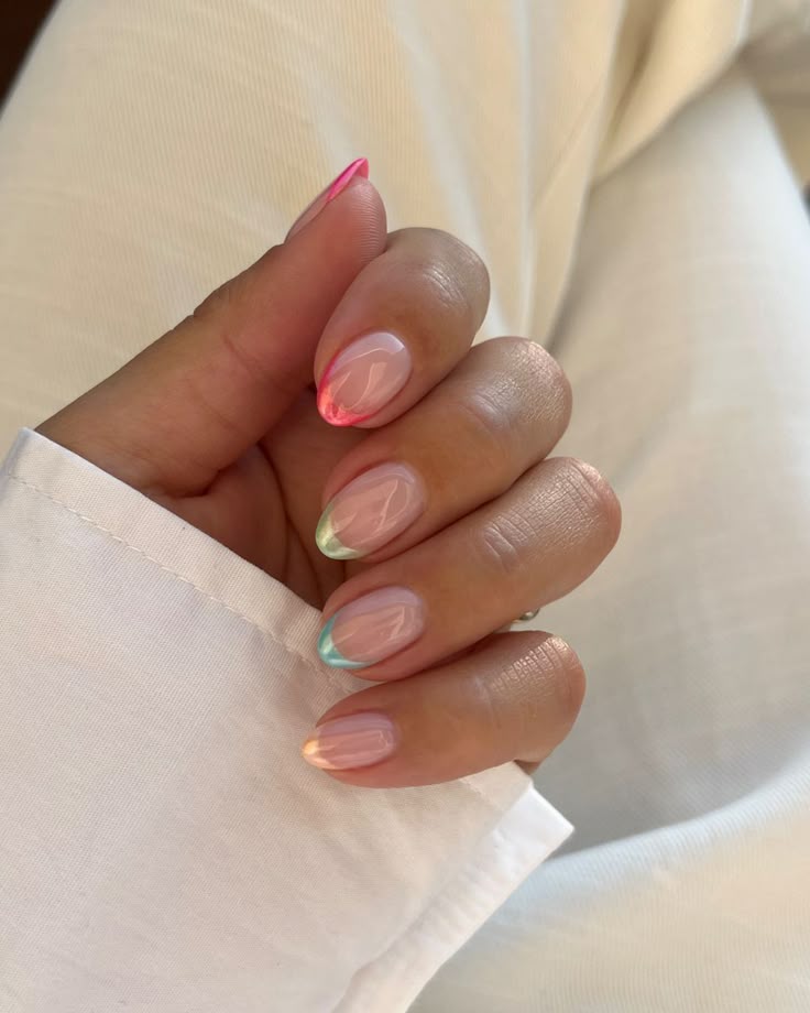 Rainbow French tip cone nails with chrome finish