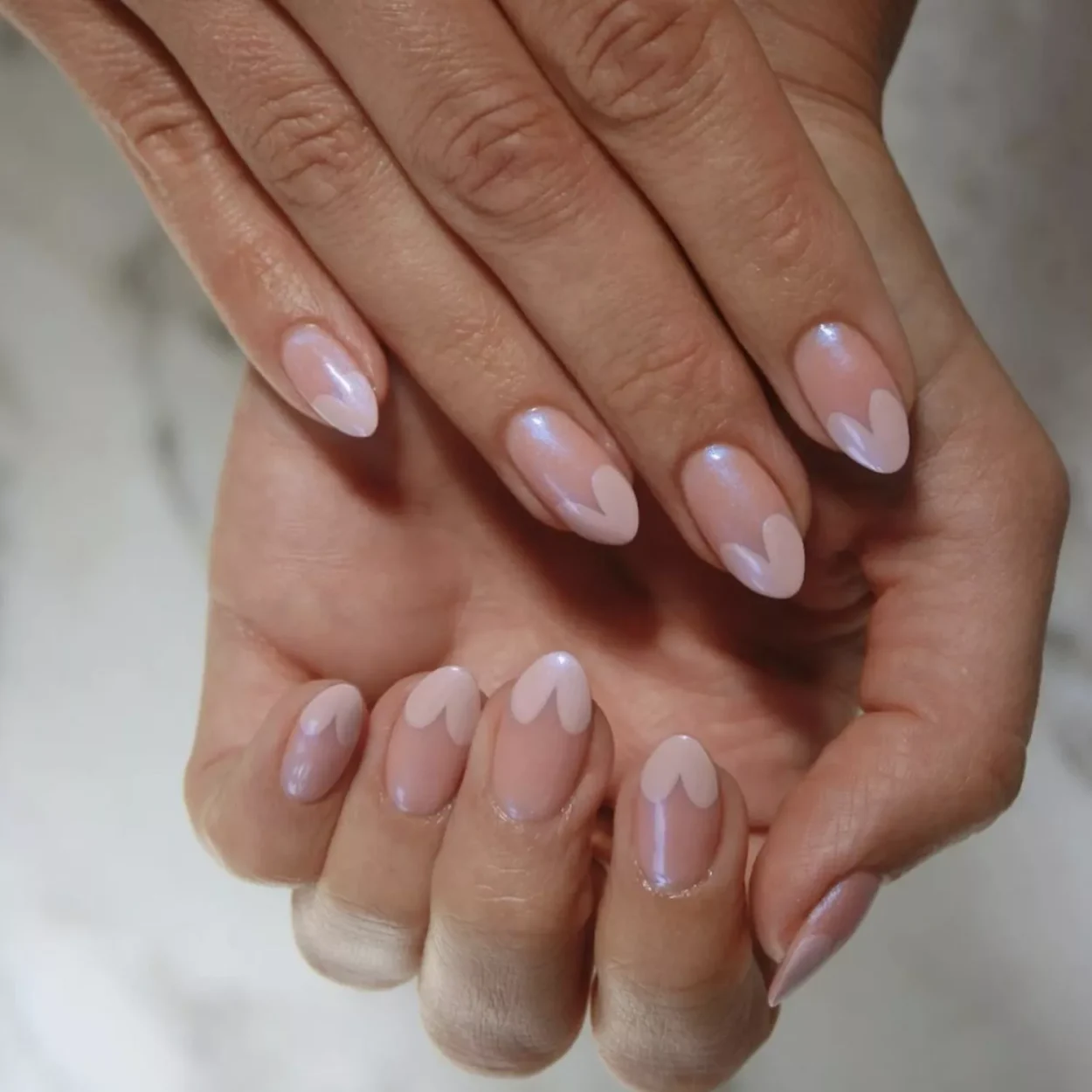 darling pink french nails with pink chrome base