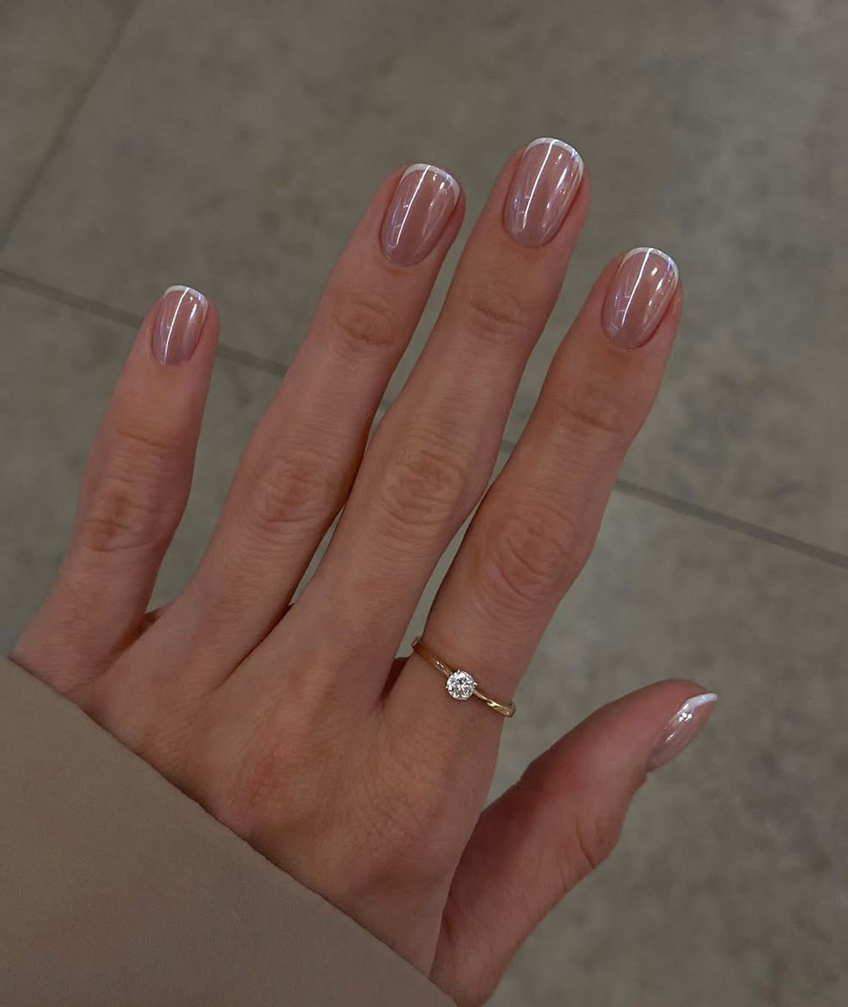 classic pink nails with chrome overlay and white french tip
