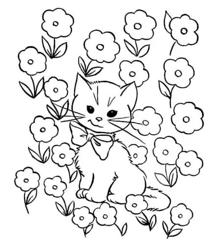 Discover the charm of our Cat Coloring Pages collection featuring a pretty cat surrounded by beautiful flowers. Unleash your creativity and bring this lovely scene to life with your favorite colors!