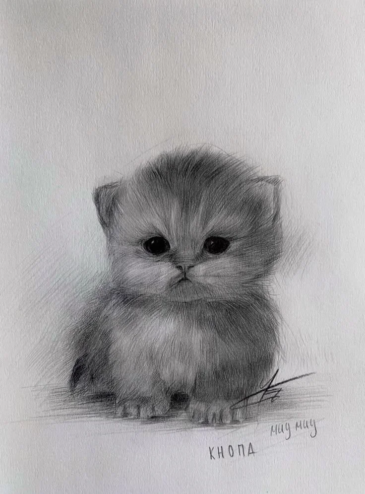 Admire the intricate details of this realistic baby cat drawing. The artist beautifully captured the innocence of a kitten sitting on the ground. Let this artwork whisk you away into the world of feline charm.