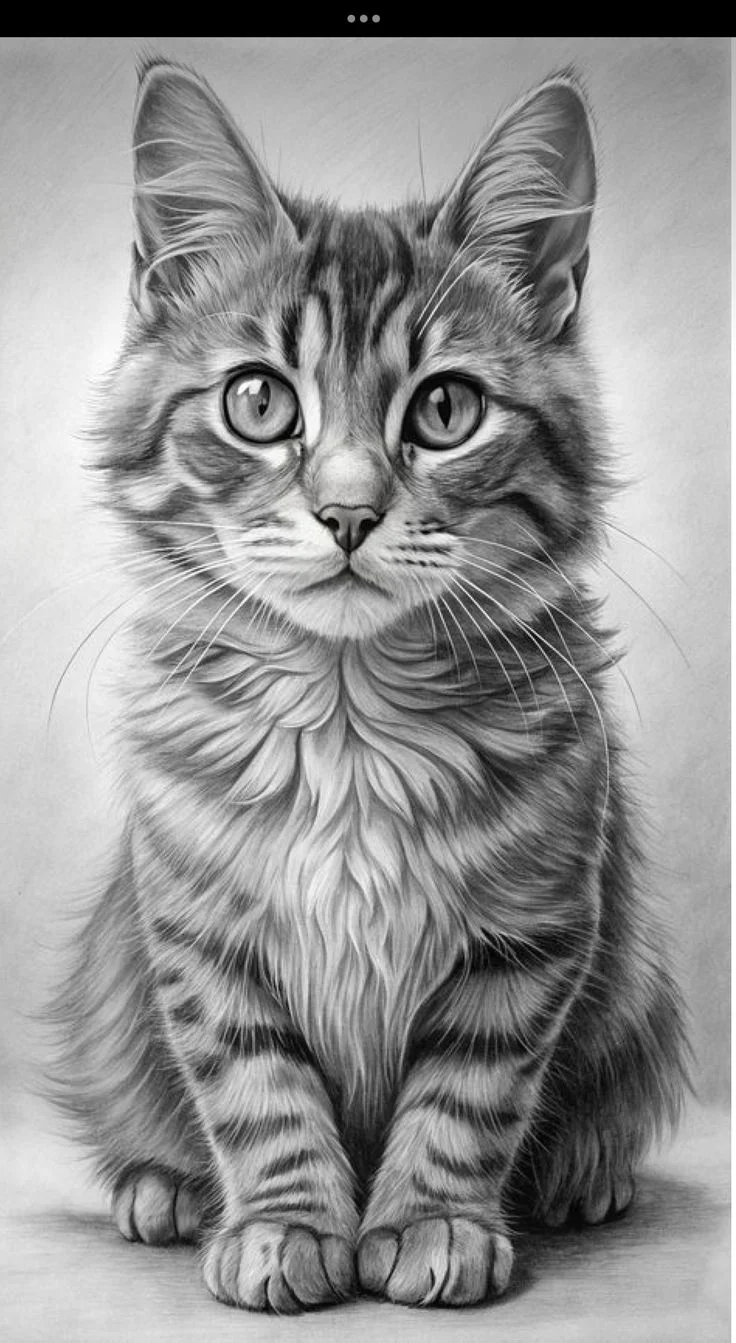 Admire the artistry of this realistic baby cat drawing. The intricate details capture the essence of a cute feline companion. Perfect for cat lovers and art enthusiasts alike.